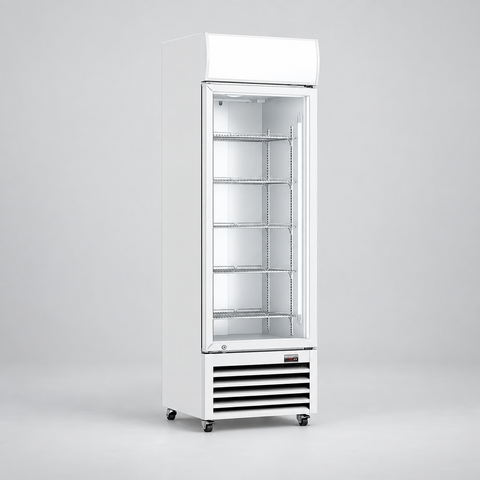 Thermaster Single Glass Door Colourbond Upright Drink Fridge White 530L