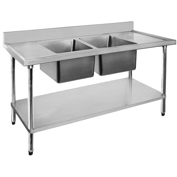 Economic 304 Grade SS Centre Double Sink Bench 1800x700x900 with two 610x400x250 sinks 1800-7-DSBC  - MODULAR SYSTEMS
