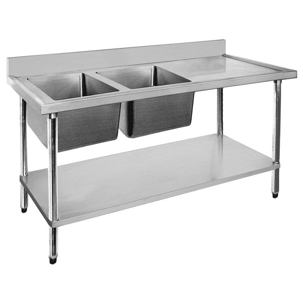 Economic 304 Grade SS Left Double Sink Bench 1800x700x900 with two 610x400x250 sinks 1800-7-DSBL  - MODULAR SYSTEMS