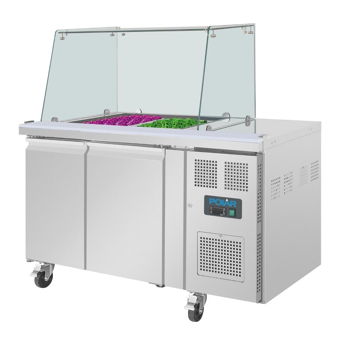 Polar U-Series GN Counter Saladette with Square Sneeze Guard - 2 Door