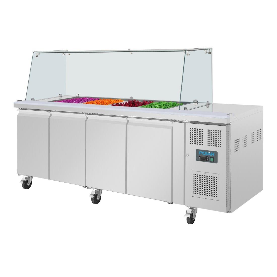 Polar U-Series GN Counter Saladette with Square Sneeze Guard - 4 Door