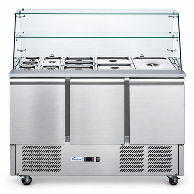 FED-X Three Door Salad Prep Fridge with Glass Top - XS903GC