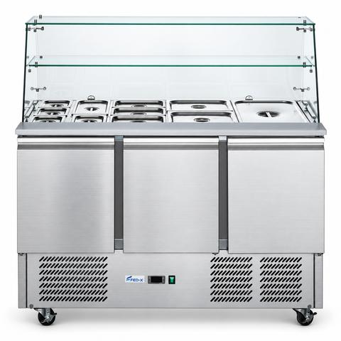 Fed X Three Door Salad Prep Fridge With Glass Top 368L